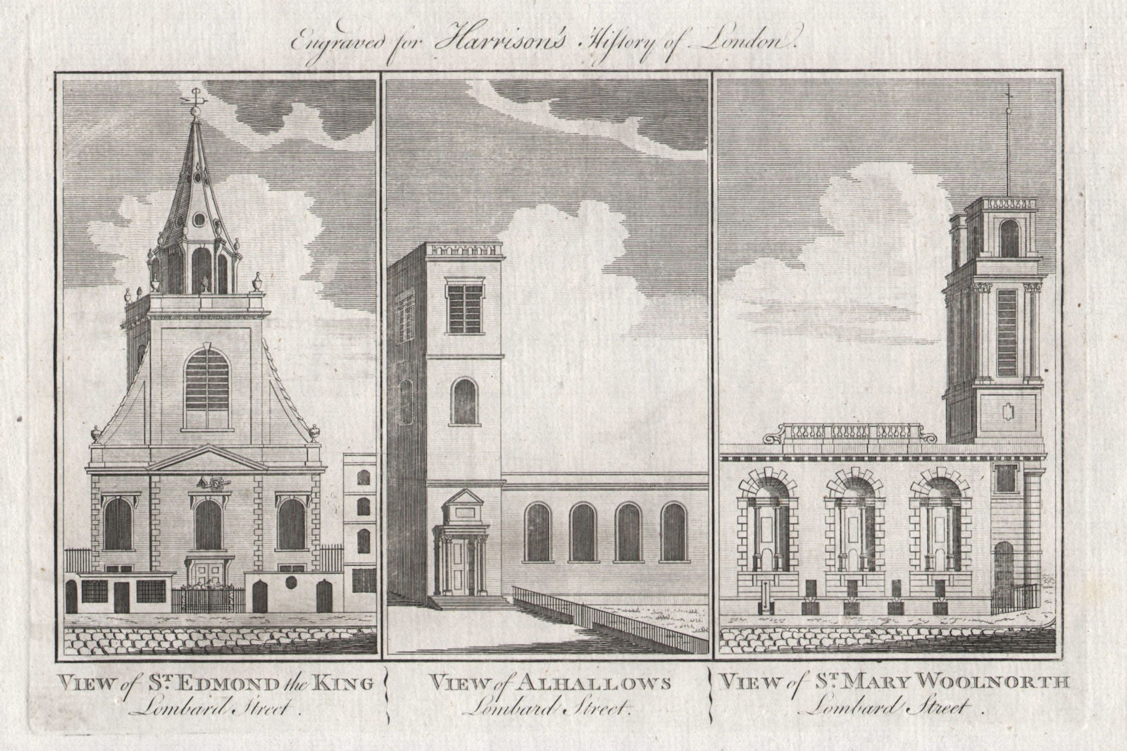 CITY CHURCHES St Edmund the King. All Hallows. St Mary Woolnoth. Lombard St 1776